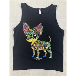 Tank Top Chihuahua Dog Cotton Artistry Pink Black Green Purple Mexico Size Large